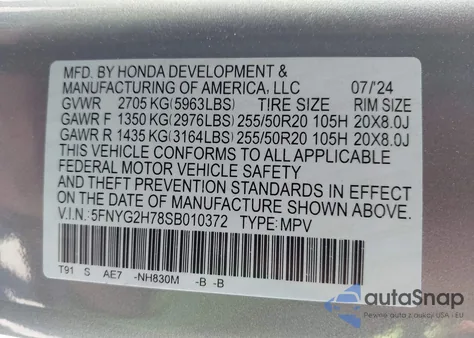 2025 Honda Pilot Touring z USA, uszkodzony, nr VIN 5FNYG2H78SB010372